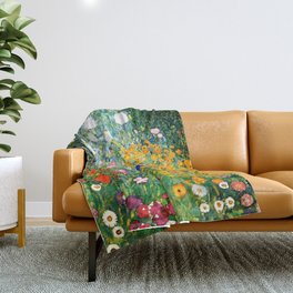 Flower Garden by Gustav Klimt vibrant Throw Blanket
