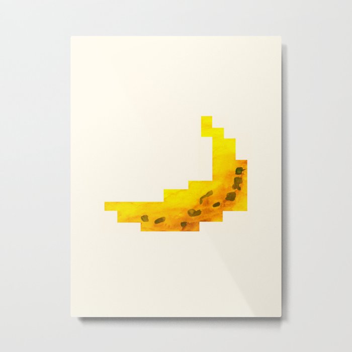 Yellow Banana Watercolor Geometric Fruit Hard Edge Pixel Art Metal Print