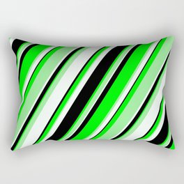 [ Thumbnail: Lime, Light Green, Mint Cream & Black Colored Pattern of Stripes Rectangular Pillow ]