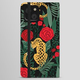 Leopards & Roses Pattern iPhone Wallet Case