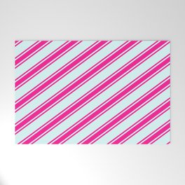 [ Thumbnail: Light Cyan and Deep Pink Colored Stripes/Lines Pattern Welcome Mat ]
