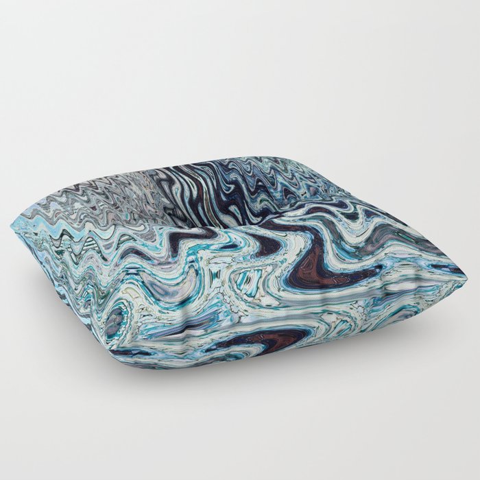 Fluid Art In Light Blue Waves Floor Pillow