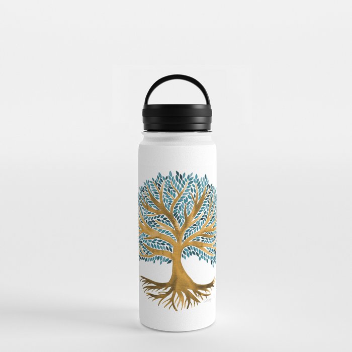 Tree of Life Watercolor – Ochre & Teal Water Bottle
