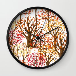 Autumn Seamless Pattern With stylized Trees Wall Clock
