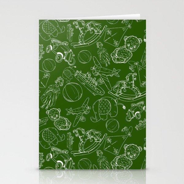 Green and White Toys Outline Pattern Stationery Cards