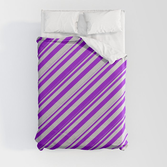 Dark Violet and Light Gray Colored Lines Pattern Duvet Cover