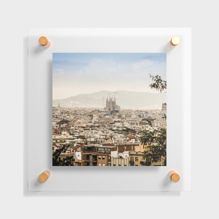 Spain Photography - Overview Over Barcelona Under The Gray Sky Floating Acrylic Print