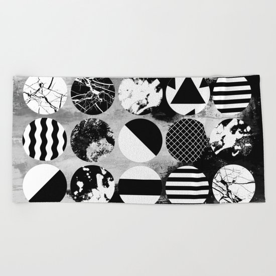 Eclectic Circles - Black and white, abstract, geometric, textured designs Beach Towel