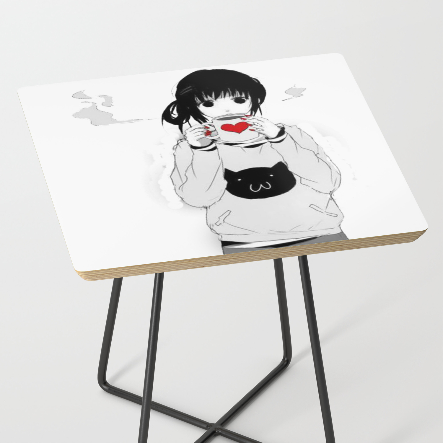 Manga Girl Drinking Black Gold Side Table By Teesndstuff Society6