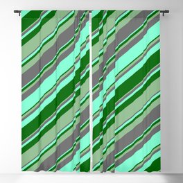 [ Thumbnail: Dim Gray, Aquamarine, Dark Green, and Dark Sea Green Colored Lines/Stripes Pattern Blackout Curtain ]