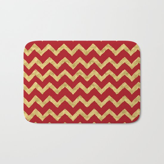Chevron Red Gold Bath Mat