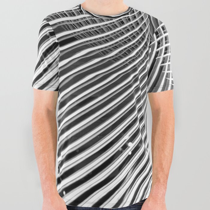 Abstract steel metal chrome curved lines black and white  All Over Graphic Tee