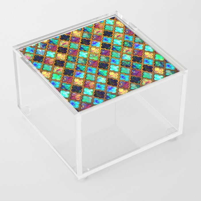 Moroccan tiles iridescent pattern golden mesh Acrylic Box