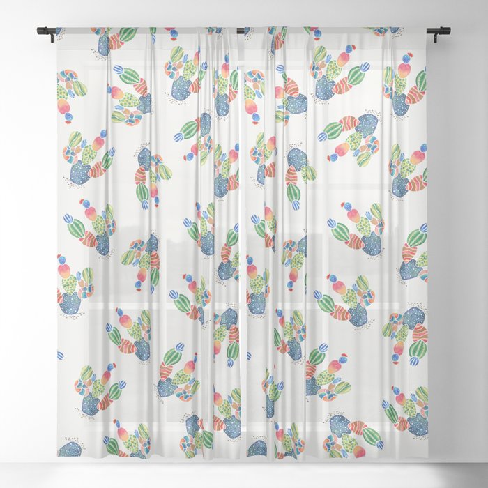 Colorful and abstract cactus Sheer Curtain