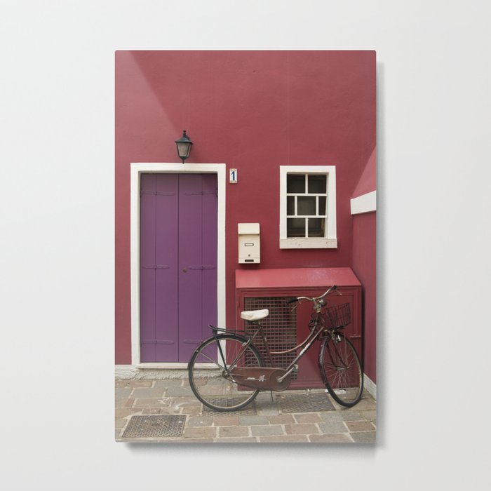 Bicycle and Red Painted House, Italy Metal Print