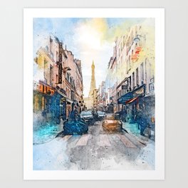 Paris Street with Eiffel Tower  Art Print