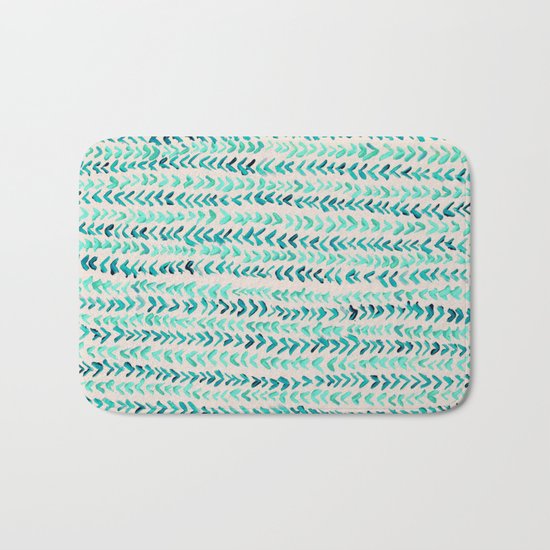 Hand Painted Herringbone Pattern in Mint Bath Mat