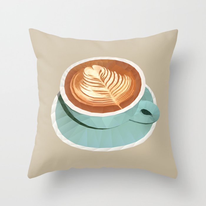 Coffee with Latte Art Polygon Art Throw Pillow