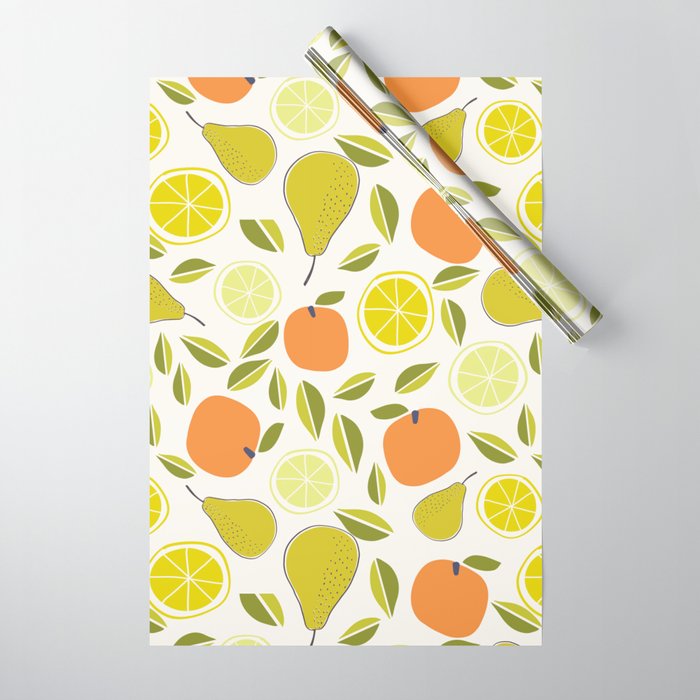 Fruit Orange Pear Lime and Lemon Wrapping Paper by Society6
