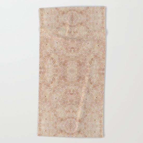 Iced coffee and white swirls doodles Beach Towel