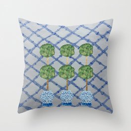 Blue Lattice Ginger Jars Topiary  Throw Pillow