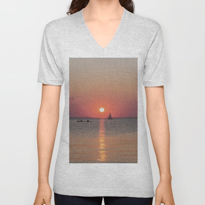 Sailboat Sunset V Neck T Shirt