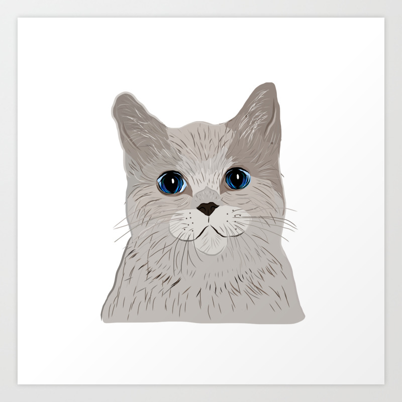 Grey Cat Blue Eyes Art Print By Mybloomingbook Society6