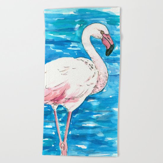 Pink flamingo Beach Towel