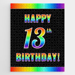 [ Thumbnail: Fun, Colorful, Rainbow Spectrum “HAPPY 13th BIRTHDAY!” Jigsaw Puzzle ]