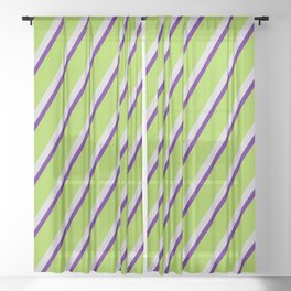 [ Thumbnail: Light Gray, Indigo, and Green Colored Striped Pattern Sheer Curtain ]