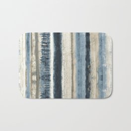 Distressed Blue and White Watercolor Stripe Bath Mat