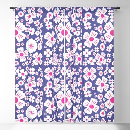 Mini Modern Periwinkle and Hot Pink Daisy Flowers Blackout Curtain