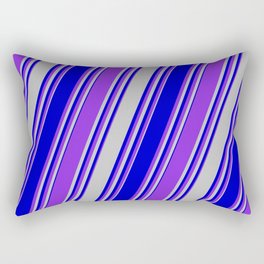 [ Thumbnail: Grey, Blue & Purple Colored Stripes Pattern Rectangular Pillow ]