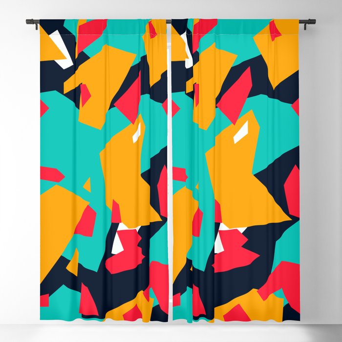 Red Orange Light Blue White Geometric Camo Blackout Curtain By