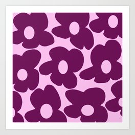 Purple Retro Flowers Pink Background #decor #society6 #buyart Art Print