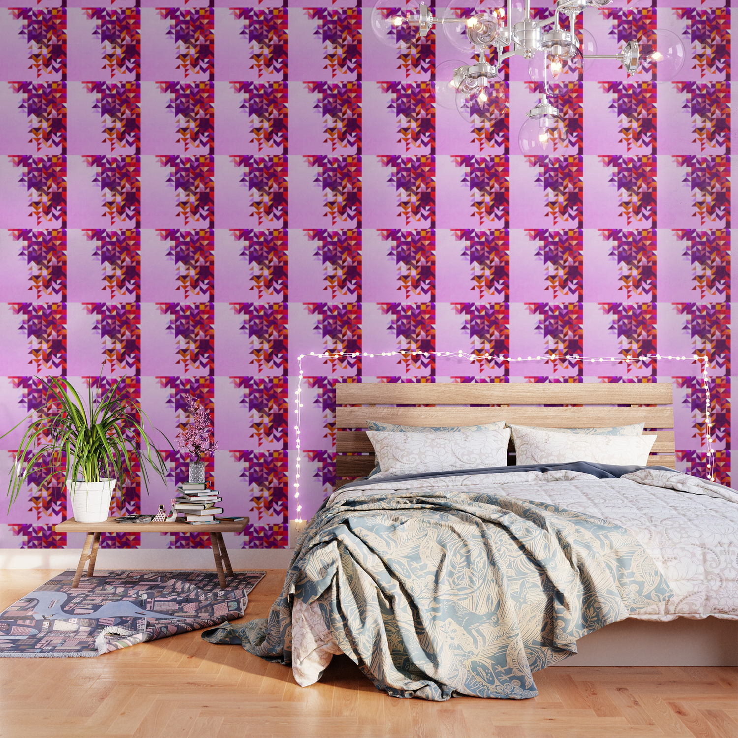 Colourful And Vibrant Geometric Nature On Ombre Pink Wallpaper By