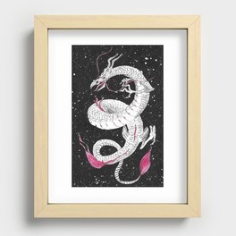 Illustration of a white dragon from the east in  black and red ink. Recessed Framed Print