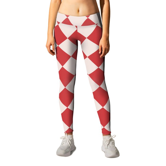 Red and White Checkered Diamond Pattern Leggings