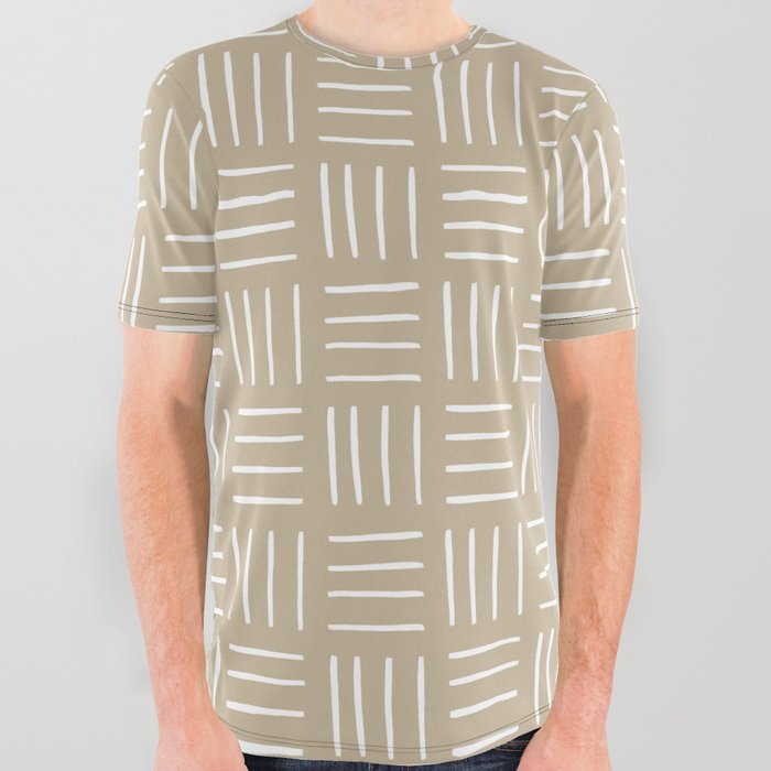 Minimalist Weave Grid Pattern (white/tan) All Over Graphic Tee