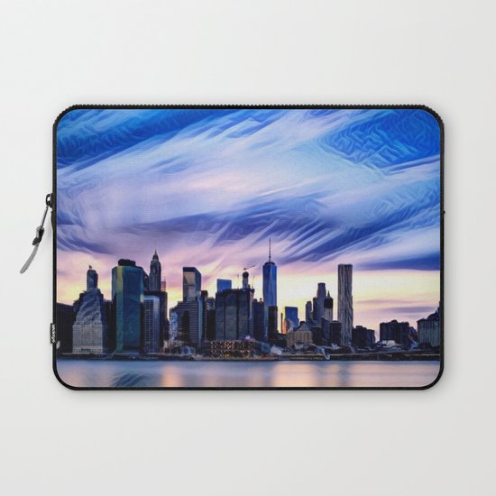 Romantic City Cityscape with Light Sunset and River Laptop Sleeve
