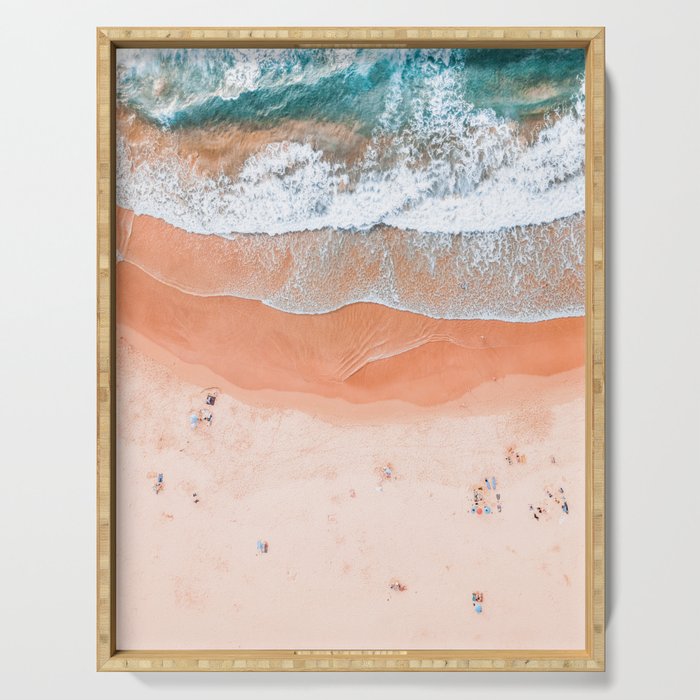 Beach Print, Aerial Beach, Bondi Beach, Aerial Photography, Ocean Waves, Waves Print, Sea Print Serving Tray