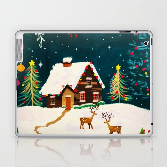 Rustic Snowy Winter Home Christmas Eve Laptop & iPad Skin