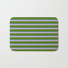 [ Thumbnail: Green, Blue, Pink, and Dark Green Pattern of Stripes Bath Mat ]