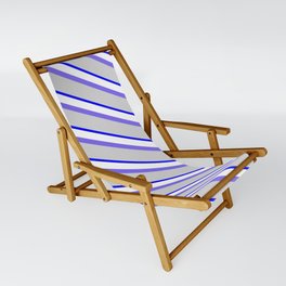 [ Thumbnail: Medium Slate Blue, Light Grey, Blue & White Colored Striped/Lined Pattern Sling Chair ]