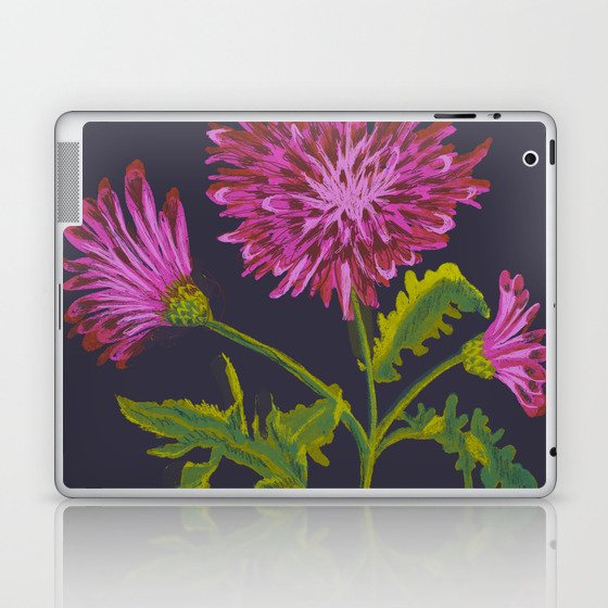 chrysanthemum illustration, vintage flower on dark background Laptop & iPad Skin