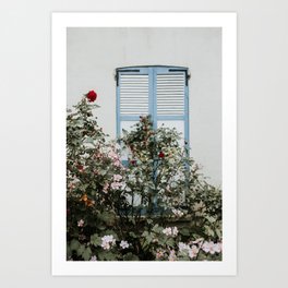 Flowers at window shutters | Colourful travel photography | Étretat, France (Normandy) Art Print