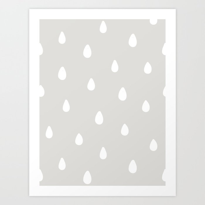 Cloudy Showers: Whimsical White Raindrop Patterns Art Print