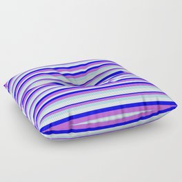 [ Thumbnail: Blue, Orchid, Light Blue & Light Cyan Colored Pattern of Stripes Floor Pillow ]