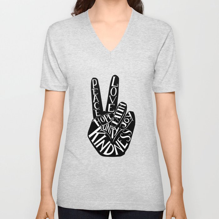 Peace Sign Hand V Neck T Shirt