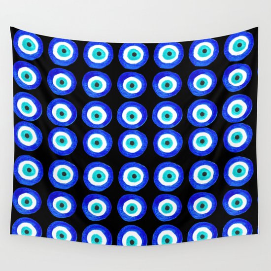 Evil Eye Talisman - on black Wall Tapestry
